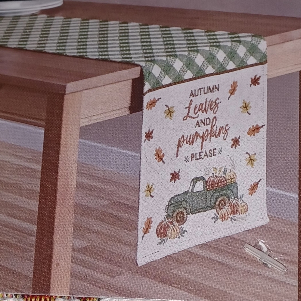 Autumn Leaves and Pumpkins Table Linens Set 6 Tapestry Placemats and Runner Fall - Picture 2 of 7